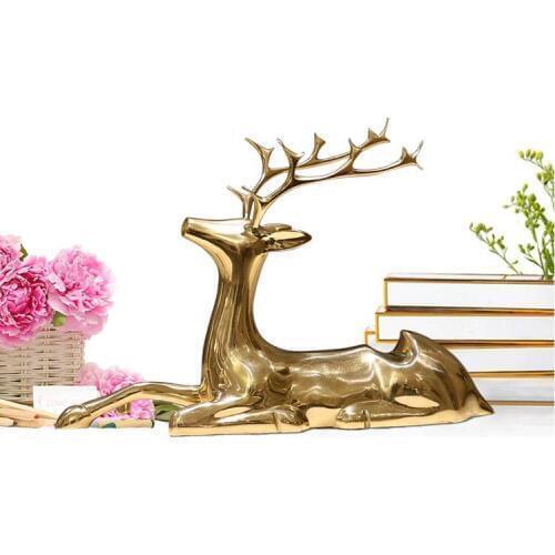 High-grade-TOP Master ART # HOME office TOP GOOD decorative art# handmade Auspicious lucky brass deer statue Sculpture wine rack