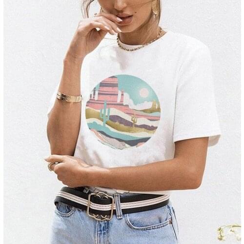Color Graphic Print Women T Shirt White Short Sleeve O-neck Tshirt Casual T shirt Streetwear Lady 2021 New T-shirt Creativity