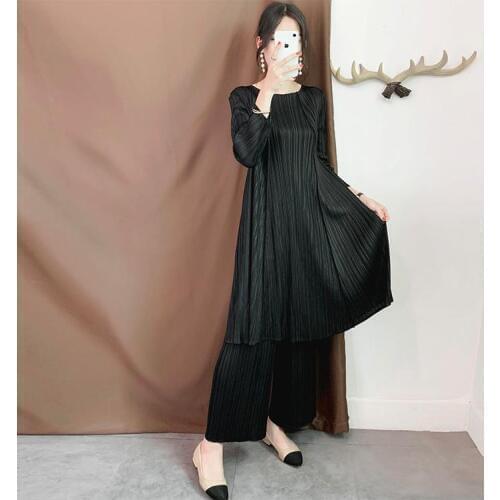 Miyake Folds Suit Female Autumn New Fashion Two-piece Large Size Pleated Womens Clothing Pant Suit