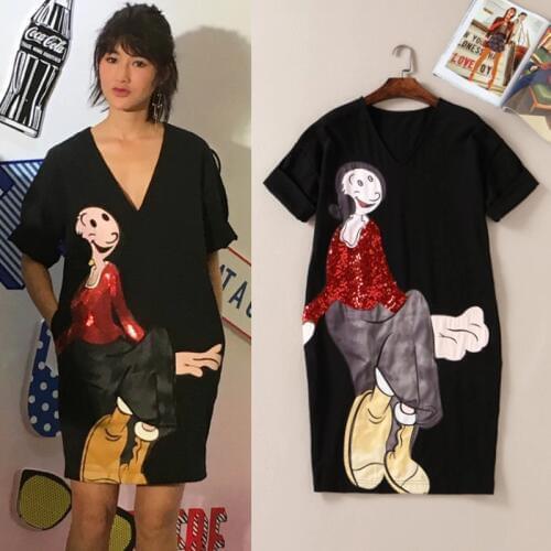 2020 Euramerican Spring Summer New Fashion Exquisite Lady Pattern Embroidery Sequined V-Neck Collar Short Sleeve Quality Dress