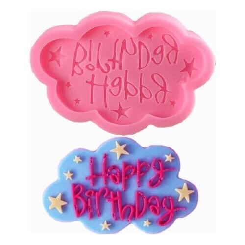 1PC Cloud Happy Birthday Letter Form Silicone Mold Chocolate Fondant Cake Decoration Tools Cupcake Mould LB 496
