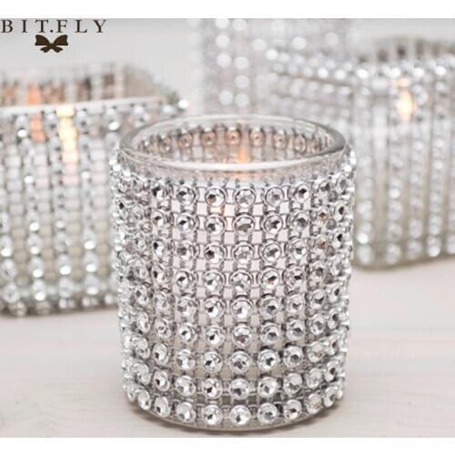 1 Yard DIY Silver Color Diamond Mesh Rhinestone Wraps Ribbon Wedding Bridal Birthday Party Home Decorations Event Supplies