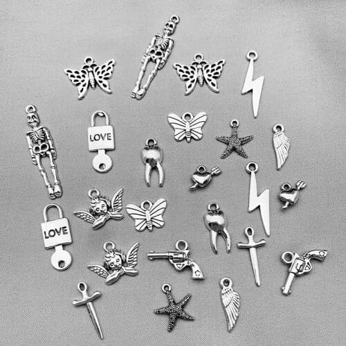 10Pcs/set Tibetan Silver Mixed Styles Butterfly Angel Heart Charms Pendant For DIY Jewelry Making Necklace Bracelet Accessories