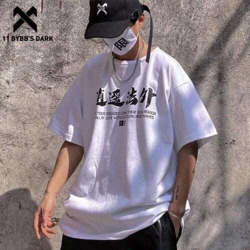 11 BYBBS DARK 2021SS Spoof Chinese Printed Harajuku Tshirts Punk Cotton Loose Short Sleeve Shirrts Summer Hip Hop T-Shirt Men