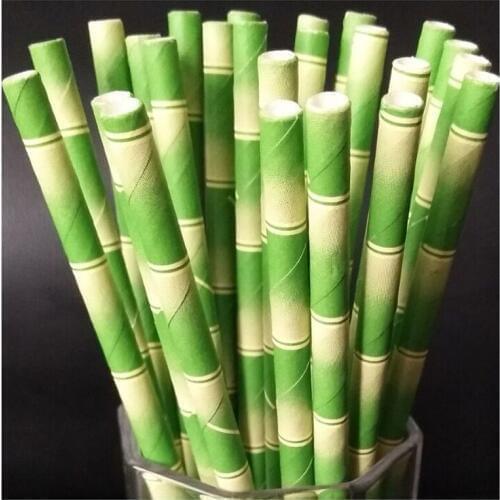 25pcs/lot Panda Party Green Bamboo Paper Straws Happy Birthday Wedding Decorative Event Tropical Party Supplies Drinking Straw