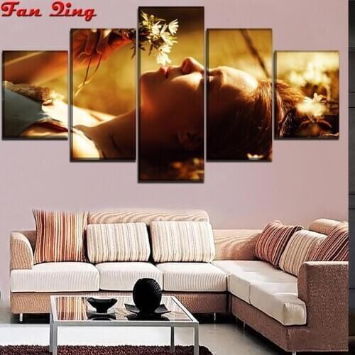 5pcs Diamond Painting Beautiful woman and flower 5d Diy Diamond Embroidery Picture Of Rhinestones Handmade Art Mosaic Wall Decor