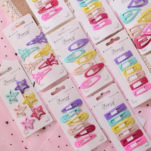 6Pcs/Set Cute Colorful Kids Hair Clips Metal Korean Heart Star Butterfly Hair Clip Snap Hair Pins And Clips For Girls Barrettes