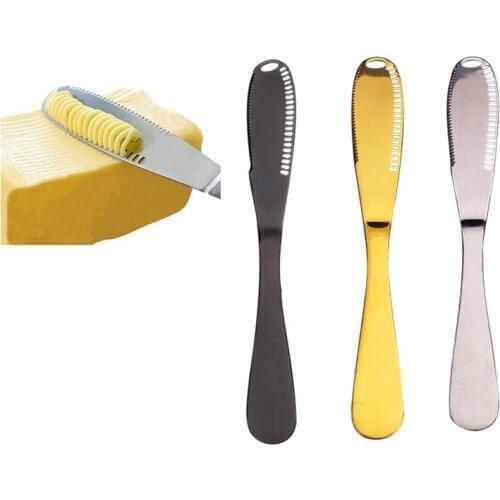 6pcs Stainless Steel Butter Knife 3 in 1 Cheese Spreader Slicer Butter Curler Knives Serrated Edge Cream Knifes Gold 8.5'' 21cm