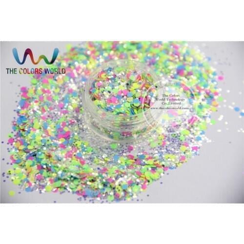 A0104-164 Mix size Iridescent Neon Color Solvent Resistant Glitter for Nail Polish Acrylic, DIY supplies1pack=50g