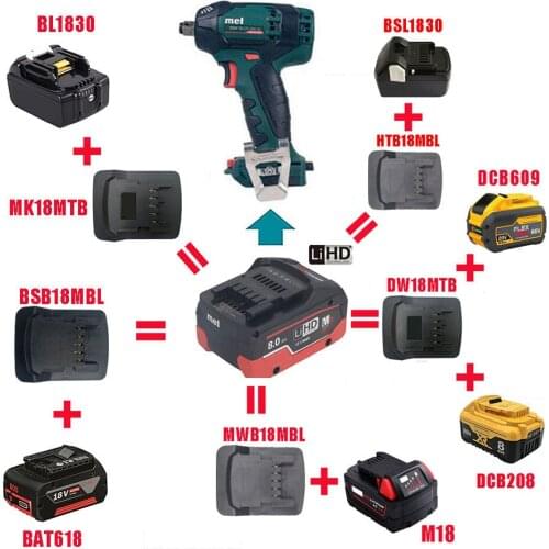 Adapter Converter MK18MTB DW18MTB BSB18MBL use Makita DeWolt Bosch Milwaukee 18V 20V Li-ion Battery on Metabo Lithium Tool BOX