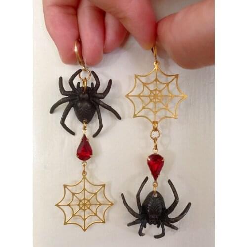 The Asymmetrical Merry Black Widow Earrings,Goth Earrings,Gothic Gifts for Her