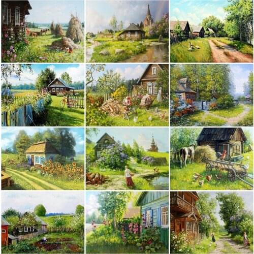 EverShine 5D DIY Diamond Painting Landscape Full Square Diamond Embroidery Village Picture Of Rhinestones Mosaic Home Decor