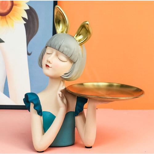 European Cute Girl Storage Tray Flower Pot Resin Accessories Home Livingroom Figurines Crafts Coffee Table Furnishing Decoration