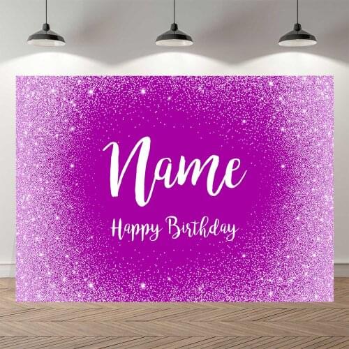 Anniversaire Customize Background Silver Glitter Purple Photo Booth Backdrop Banner Happy Birthday Party Decoration Photocall