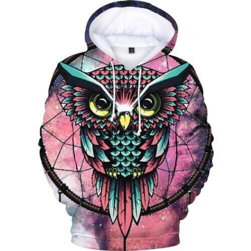 Hot Dream Catcher Owl Print Hoodies Long Sleeve Oversize Men Hoodie Sweatshirt Casual Winter Boys Owl 3D Print Pullover Fashion