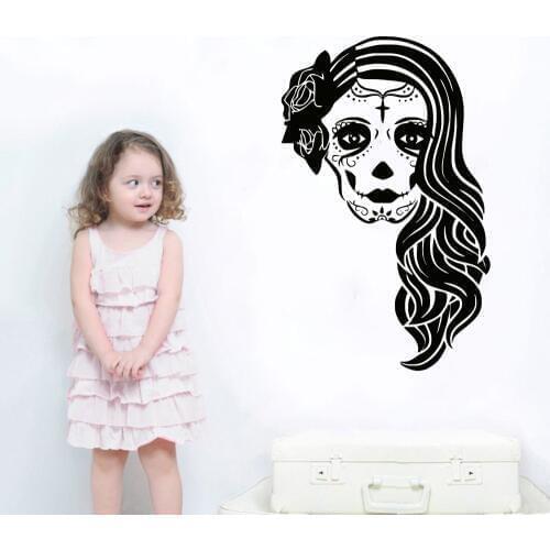 Hot Sell Wall Decals Skull Girl Face Decal Horror Living Room Window Vinyl Mural Art Home Decoration Bedroom Decals A-54