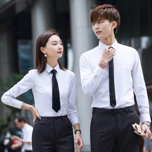 IZICFLY New Formal Ladies gray Blouse Office Uniform Autumn colleague lovers couple men women Tops Slim Business Shirt big size