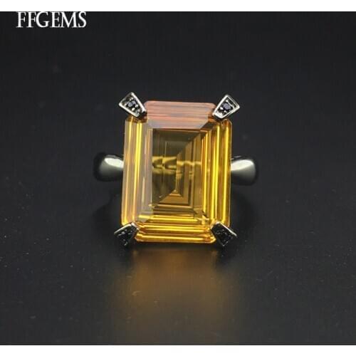 Classic 100% Natural Gemstone big Citrine Sterling Silver 925 Rings octagon Cut 8ct Fine Jewelry Women Engagement Wedding Gift