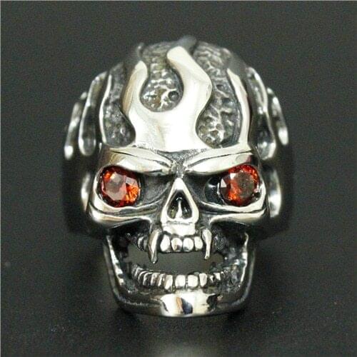Cool Design Red Eyes Ghost Skull Biker Ring 316L Stainless Steel Men Boys Polishing Biker Ring