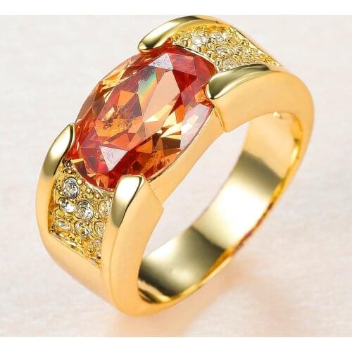 Luxury Champagne Zircon Ring Big Oval Crystal Stone Rings For Women Men Engagement Jewelry Vintage Fashion Yellow Gold Male Ring