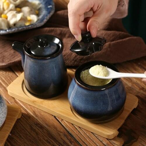 Seasoning Pot Dining Table Combination Pot Vinegar Pot Seasoning Box Salt Pot Japanese Commercial Seasoning Pepper Pot Ceramic