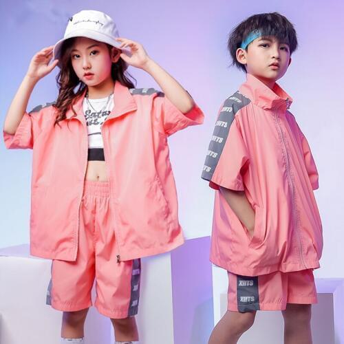 2019 Hip Hop Dance Costumes Kids Hip Hip Loose Coat Pants Pink 2pcs Set Performance Child Street Dance Clothing Boys Wear BL2292