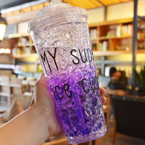 Summer Drinking Cup For adults 550ml&450ml with Straw Ice Glasses Plastic Water Bottle with Cover Refrigeration Crushed Ice Cup