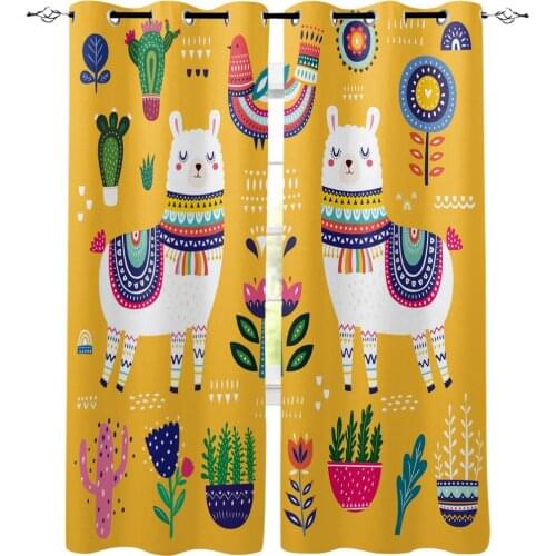Cartoon Animal Alpaca Chicken Flower Kawaii Room Curtains Large Window Curtains Bedroom Window Treatment Valances Window Treatme