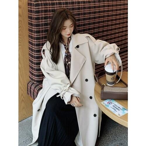 British style fashion temperament windbreaker coat womens spring and autumn middle and long knee design sense of