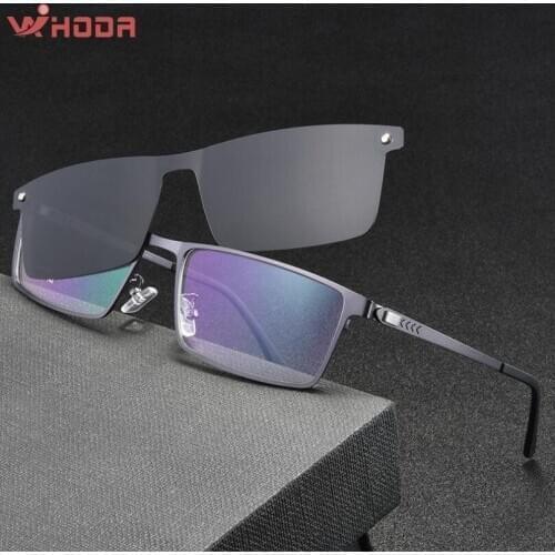 Mens Business Polarized Integrated Magnetic Clips Glasses Frames Spring Legs Myopia Sunglasses Prescription Eyeglasses SC001