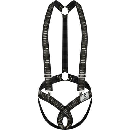 Men Elastic Body Chest Harness Belts with O-Rings Jockstrap Thongs Bodysuit Sexy Lingerie Costume Jumpsuits Singlet