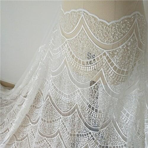 New Luxury Beaded Sequined Mesh Embroidery Fabrics Wedding Dress Curtain Tablecloth Skirt Fabric DIY