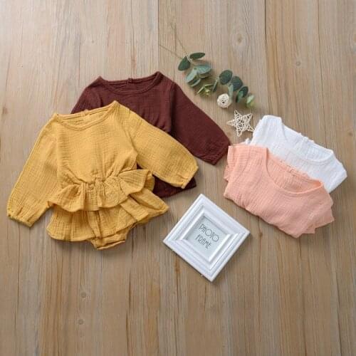 New 4 Solid Colors Spring Autumn Cute Baby Girls Long Sleeve Romper Ruffle Skirts One-piece Infant Toddler Playsuits Clothing