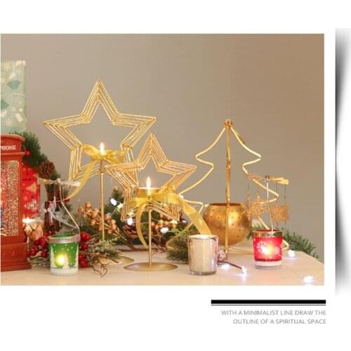 New Year Christmas Trees Stars Candle Holders Gold Hollow Candle Stand Home Holiday Decor