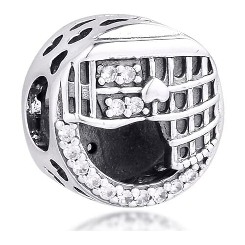 Fits for Pandora Charms Bracelets Rome Colosseum Openwork Beads 100% 925 Sterling Silver Jewelry Free Shipping