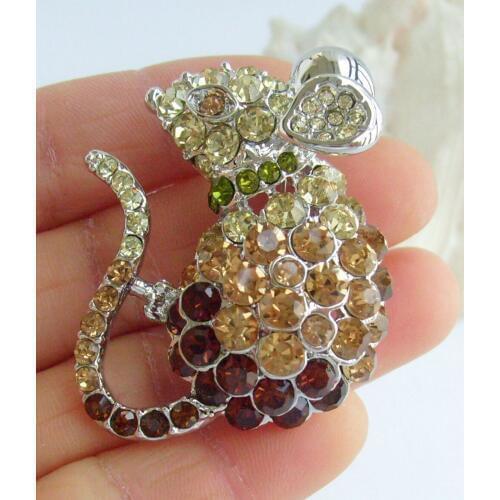 Lovely Mouse Rat Animal Brooch Pin Pendant Brown Rhinestone Crystal EE03276C5