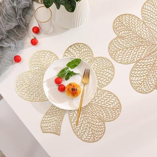 PVC Hollow Heat Insulation Non-slip Placemat Creative Leaf Coffee Mat Coaster for Dining Table Decor Household Kitchen Supply