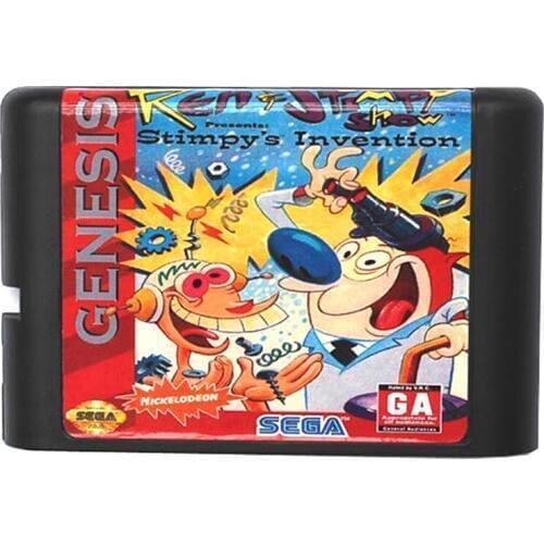 Ren & Stimpy Show Presents Stimpys Invention for 16 bit Sega MD Game Card for Mega Drive for Genesis Video Game Console