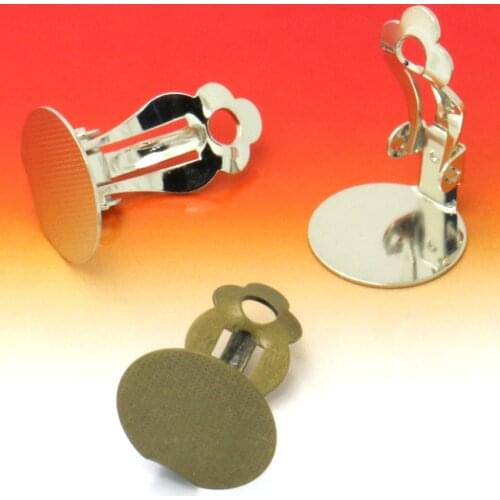 10pcs 15mm Wholesale Antique Bronze - Rhodium Silver Plated Clip-on Earrings with Flat Pad for DIY Jewelry Making