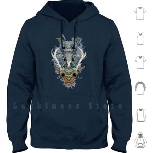 Totem Hoodie Long Sleeve Animals Animal Totem Deer Owl Wolf Pen Ink Colours Line Gods