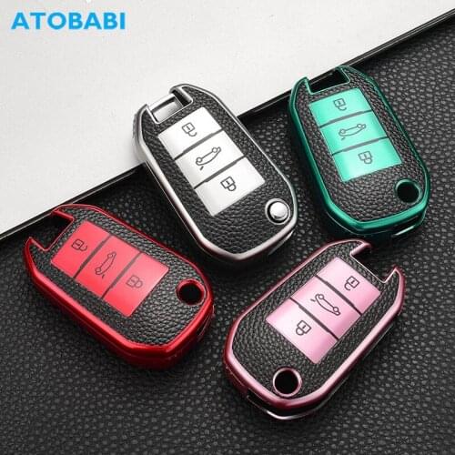 TPU Car Key Case 3 Buttons Folding Keychain Remote Control Fobs Protector Cover Skin For Peugeot 208 308 T9 508 2008 Citroen C4
