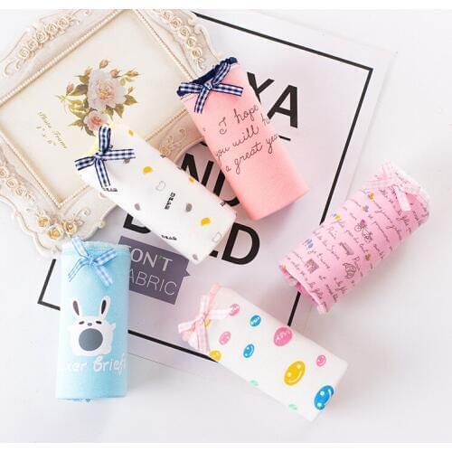 5pcs Womens Briefs Cotton Print Lovely Panties Girl Sexy Lingerie Underwear Ladies Comfortable Underpants Panty for Female