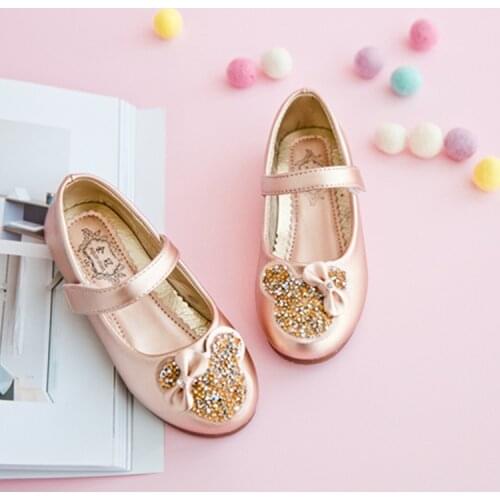 Girls Leather Shoes for Medium Big Kids Children Flats Rhinestone Princess Sweet Soft 2021 Spring Autumn Brand New Classic 26-36