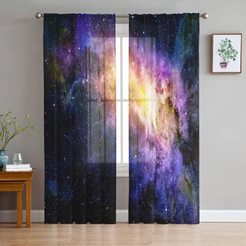 Purple Universe Window Treatment Tulle Modern Sheer Curtains for Kitchen Living Room the Bedroom Curtains Decoration