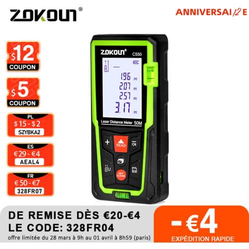 ZOKOUN Shockproof Laser Distance Meter 50M 70M 100M Area Volume Pythagorean Rangefinder Tape Measure Digital Ruler LCD Display