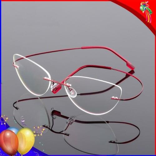 Ultralight Cat Eye Glasses Frame Metal Rimless Glasses Frame Alloy Optical Myopia Progressive Prescription Eyeglasses Frame Unis