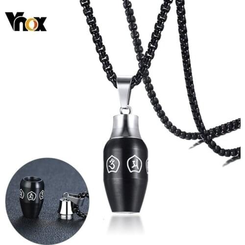 Vnox Black Buddhism Six-word Mantra Bottle With Lotus Pendant For Men Stainless Steel Necklace Cremation Keepsake Memorial Jewel