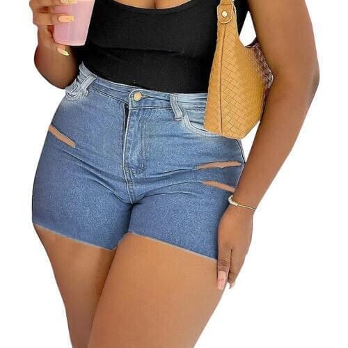 Hole Blue Straight Casual Denim Shorts Women 2021 Summer Solid Color Sexy Ripped Streetwear Jeans Shorts Lady Cotton Short Jeans