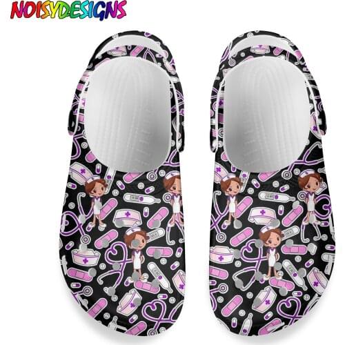 NOISYDESIGNS Cartoon Nurse Printing Sandals Hole Shoes Slippers Women Summer Air Cushion Beach Flat Garden Shoes Couple Zapatos
