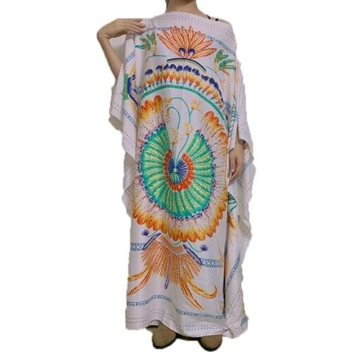 Full Length New Fashion silk kaftan dress boho colourful pattern loose Printed Kuwait Caftan women dress African dresses